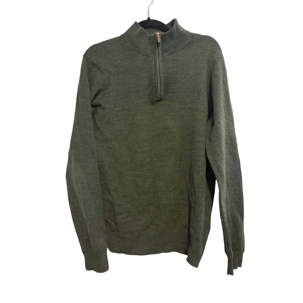 Jos A Bank‎ 1905 Men Olive Green Cotton 1/4 Zip Pullover Sweater Size M